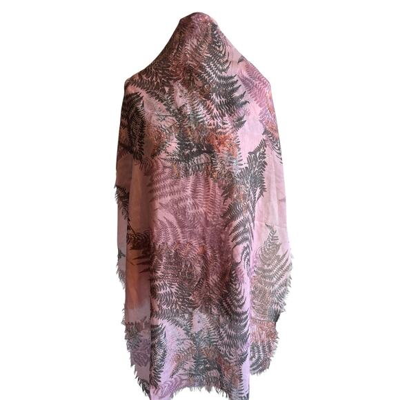 Pink Green Fern Print Rectangular Scarf 70" x 28" Forest Fairy Cottagecore - Picture 3 of 6
